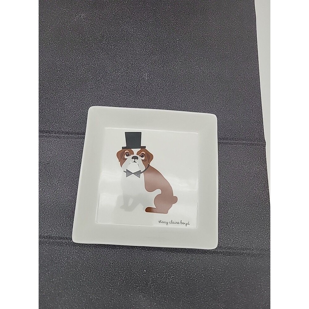 Bulldog Bow Tie Top Hat Trinket Tray Dish Pet Dog Stacy Claire Boyd Cute Gift